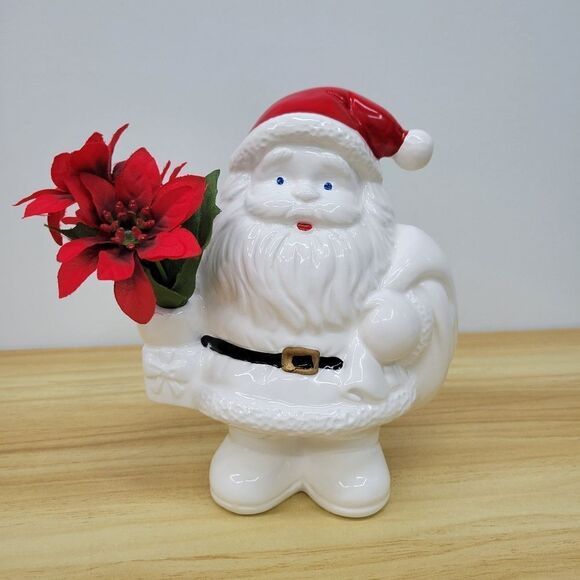 Vintage Christmas Santa Claus Vase with Poinsetta Figurine Coin Bank by Russ - Picture 15 of 15